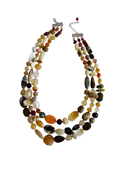 Vintage 1990's Natural Stone Triple Tier Necklace Selected by FernMercantile