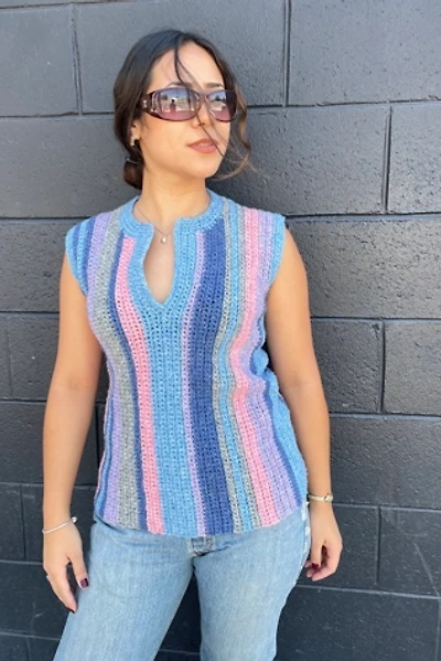 Vintage Hand Knit Stripe Vest Selected by FernMercantile