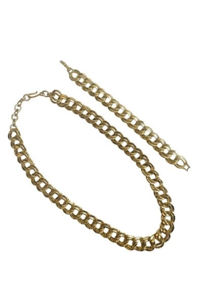 Vintage 1980s Monet Gold Necklace and Bracelet Set Selected by FernMercantile