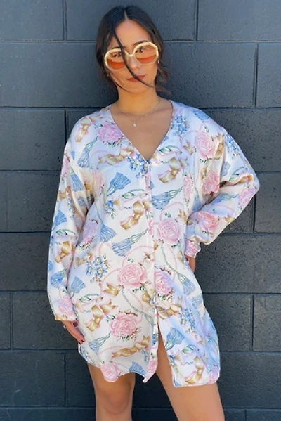 Vintage 1980's Silk Victoria's Secret Oversized Floral Shirt Dress Selected by FernMercantile