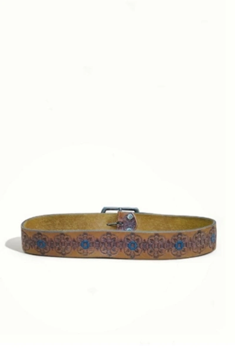 1970's Tooled and Painted Leather Belt Selected by Garbage Soup