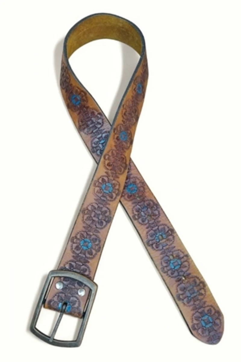 1970's Tooled and Painted Leather Belt Selected by Garbage Soup