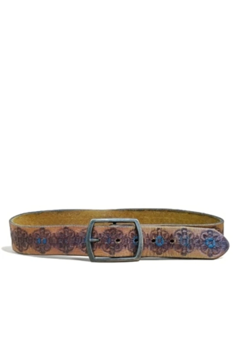 1970's Tooled and Painted Leather Belt Selected by Garbage Soup