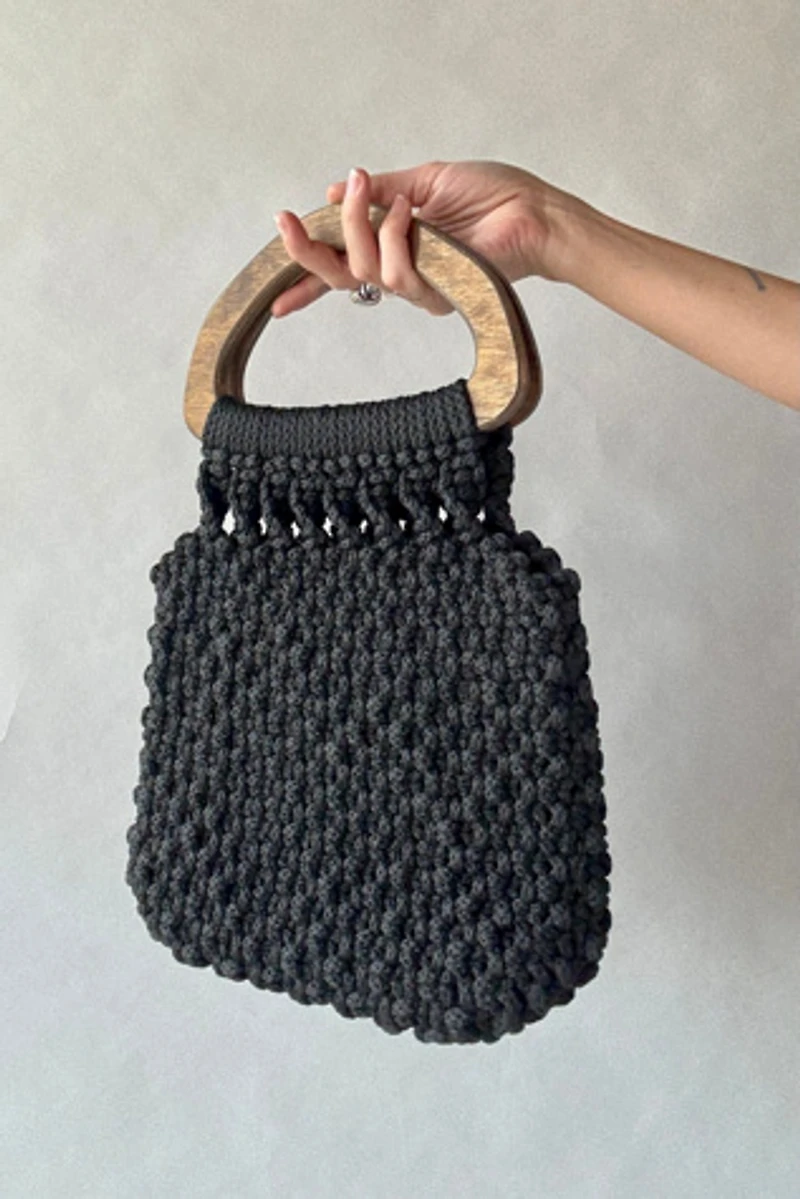 70's Black Macrame Handbag Selected by Wax Plant