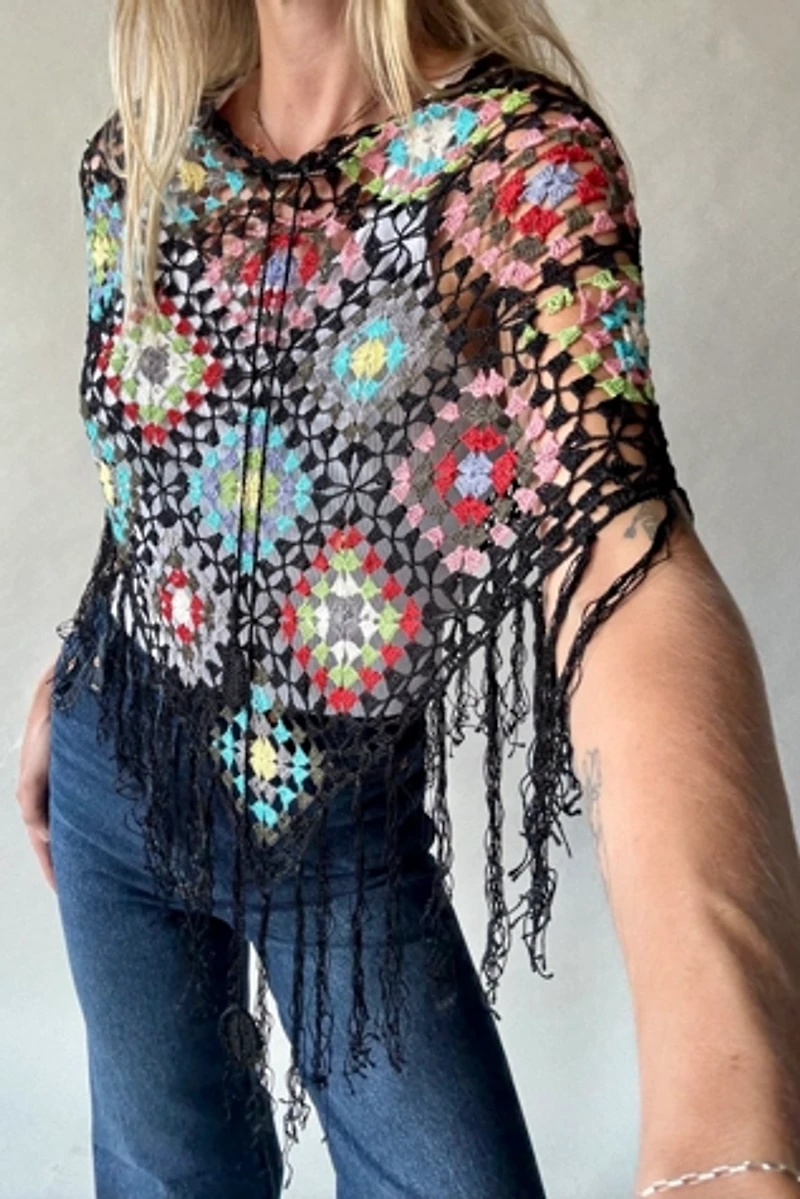 Y2k Crochet Poncho Selected by Wax Plant
