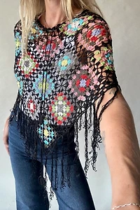Y2k Crochet Poncho Selected by Wax Plant
