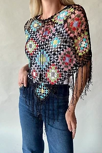 Y2k Crochet Poncho Selected by Wax Plant