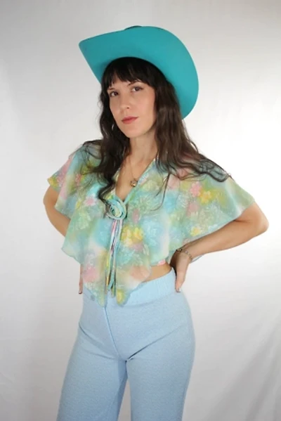 1960s Handmade Sheer Floral Caped Halter Top Selected By Moons + Junes Vintage