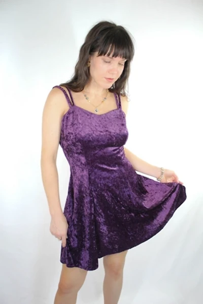 1990s Crushed Purple Velvet Mini Dress Selected By Moons + Junes Vintage