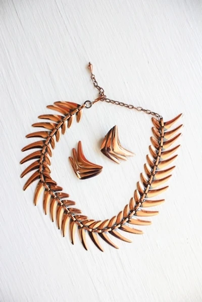 Vintage Matisse Copper Boomerang Necklace & Earring Set Selected By Moons + Junes Vintage