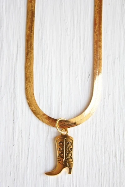Vintage Gold Herringbone Cowboy Boot Charm Necklace Selected By Moons + Junes Vintage