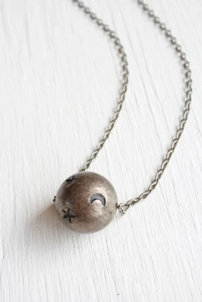 Vintage Crescent Moon & Stars Silver Stamped Pendant Necklace Selected By Moons + Junes Vintage