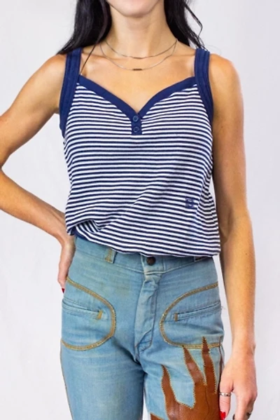 Vintage Pierre Balmain Blue and White Striped Tank Selected by Black Shag Vintage