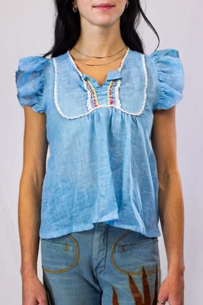 Vintage 70s Sunspots Blue Blouse Selected by Black Shag Vintage