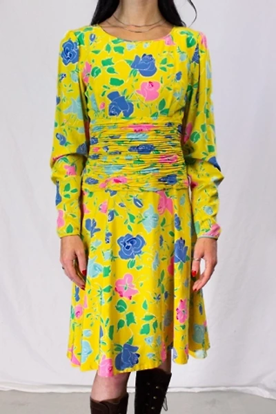 Vintage 80s Ungaro Yellow Floral Dress Selected by Black Shag Vintage