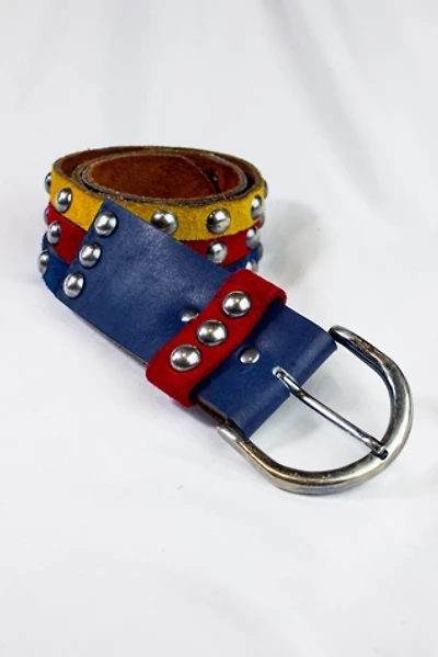 Vintage 70s Blue Red and Yellow Leather Belt Selected by Black Shag Vintage