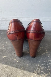 Prada Brown Leather Loafer Heels Size 36.5 Selected by The Curatorial Dept.