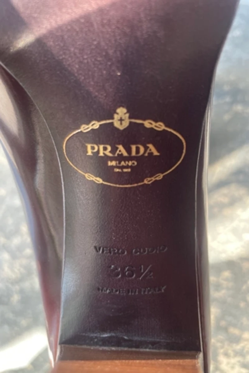 Prada Brown Leather Loafer Heels Size 36.5 Selected by The Curatorial Dept.