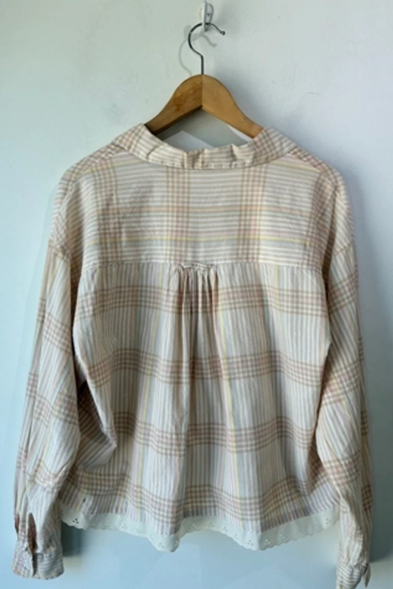 Bravo Lace Trimmed Brown Pastel Plaid Shirt Selected by The Curatorial Dept.