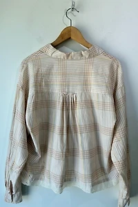 Bravo Lace Trimmed Brown Pastel Plaid Shirt Selected by The Curatorial Dept.