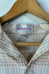 Bravo Lace Trimmed Brown Pastel Plaid Shirt Selected by The Curatorial Dept.