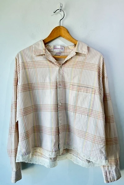 Bravo Lace Trimmed Brown Pastel Plaid Shirt Selected by The Curatorial Dept.