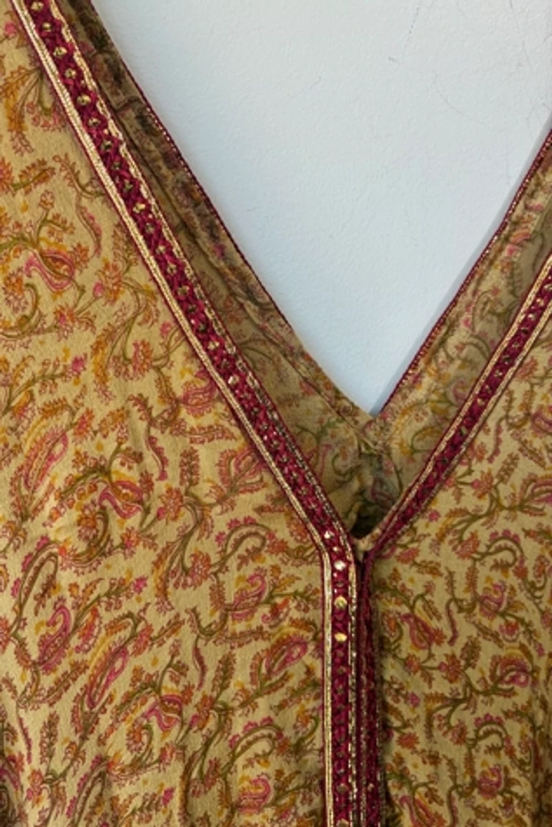 Indie Ella Red Gold Paisley Silk Caftan Selected by The Curatorial Dept.