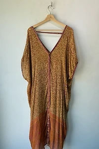 Indie Ella Red Gold Paisley Silk Caftan Selected by The Curatorial Dept.