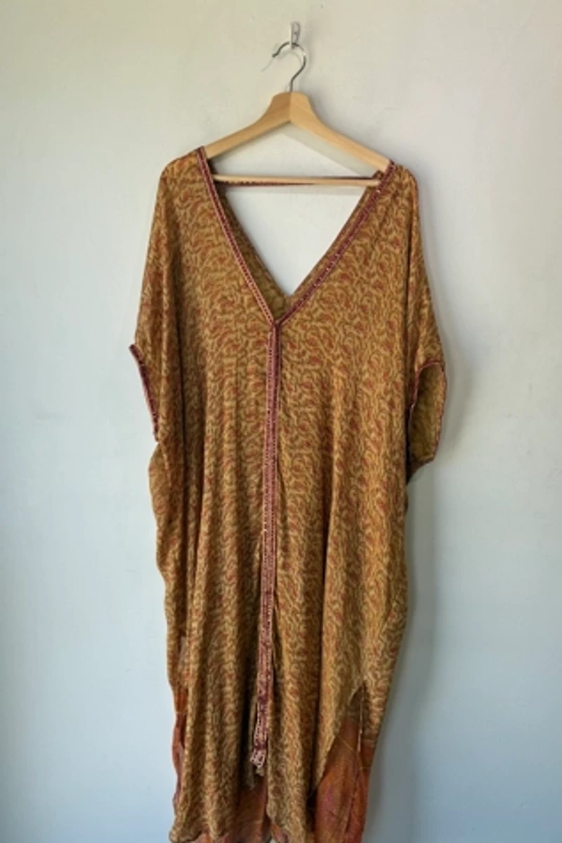 Indie Ella Red Gold Paisley Silk Caftan Selected by The Curatorial Dept.