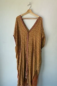 Indie Ella Red Gold Paisley Silk Caftan Selected by The Curatorial Dept.