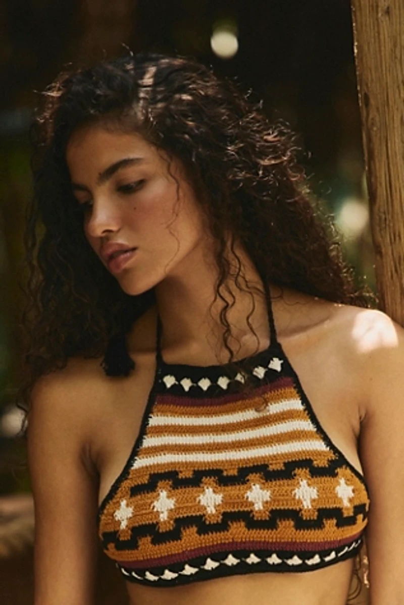 Anna Kosturova Bronze Intarsia Halter Bikini Top