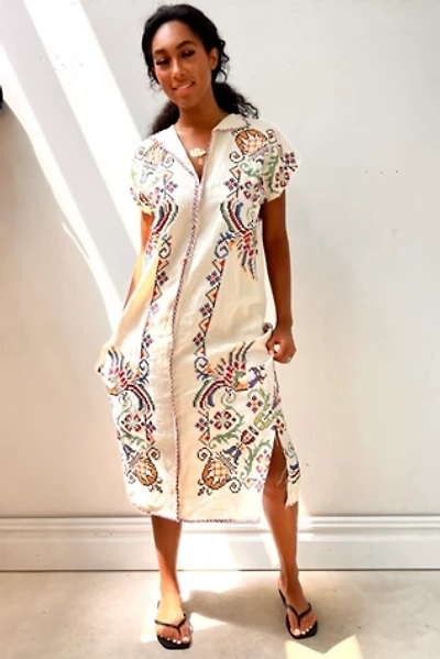 Anna Corinna Reworked Vintage Cross Stitch Pheonix Maxi Smock Dress