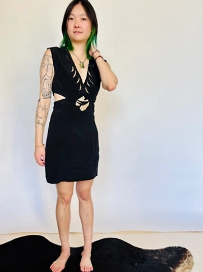 Vintage Black Silk Rocker Dress with Beading