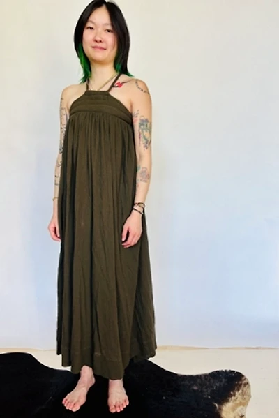 Vintage Army Green Cotton Guaze Halter Dress
