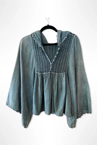 1970s Indigo Hooded Crochet Peasant Top Selected By Ritual Vintage
