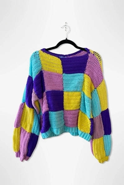1990s Handknit Colorful Patchwork Sweater Selected By Ritual Vintage