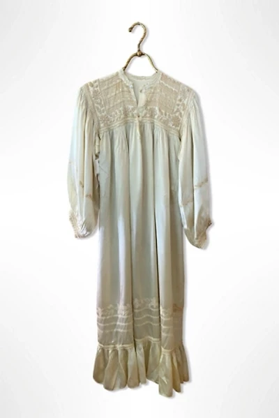 1970s Ivory Satin Embroidered Peasant Dress Selected By Ritual Vintage