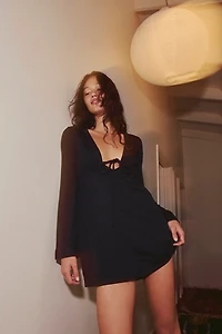 Good Feels Long-Sleeve Plunge Mini Dress