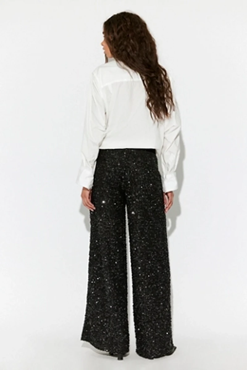 Sequin Low-Rise Wide-Leg Pants