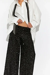 Sequin Low-Rise Wide-Leg Pants