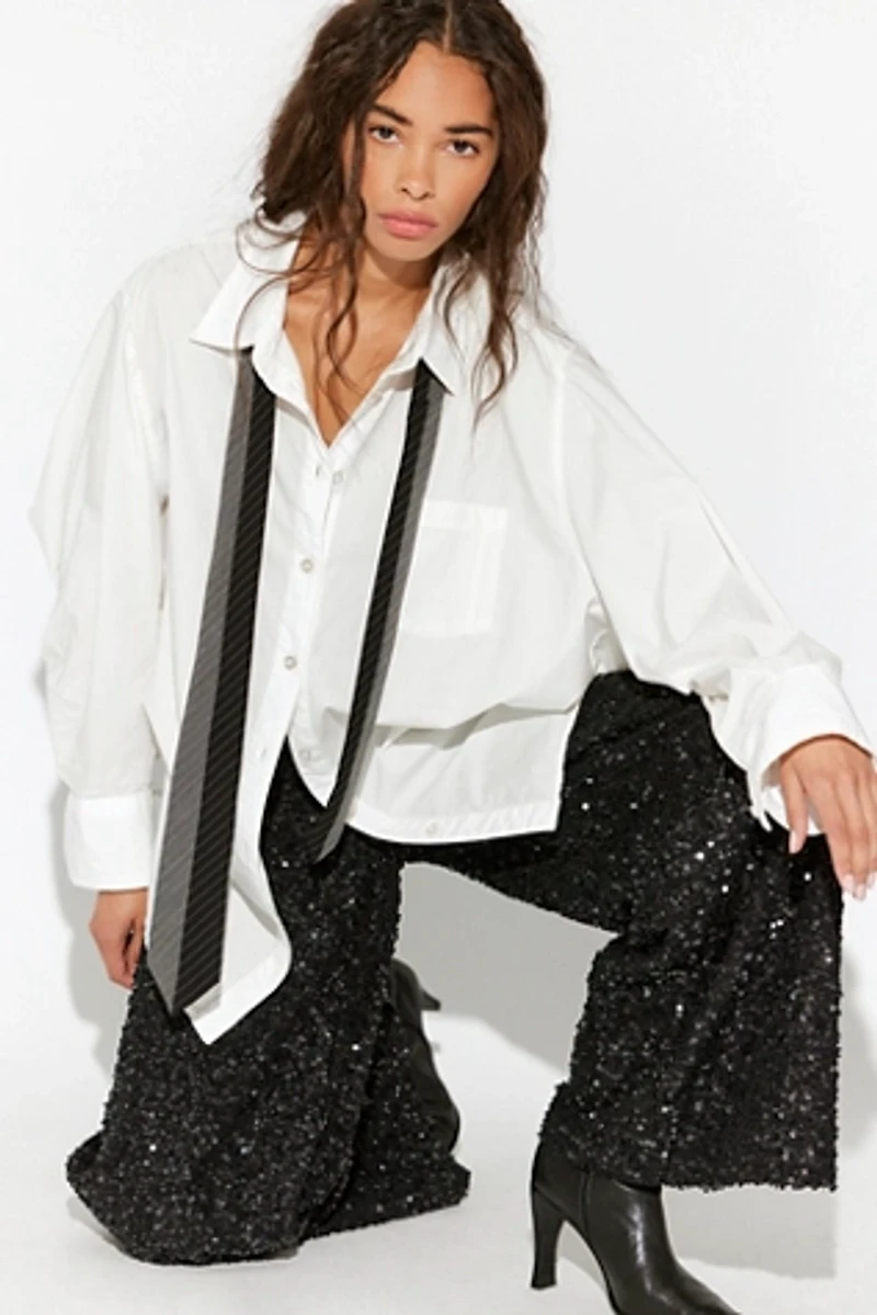 Sequin Low-Rise Wide-Leg Pants