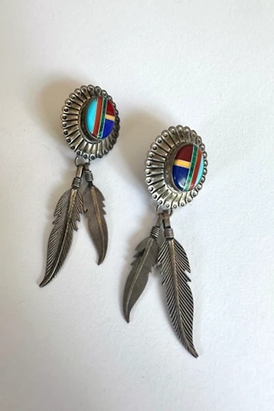 Vintage Sterling Feather and Stone Earrings Selected by Grievous Angel Vintage