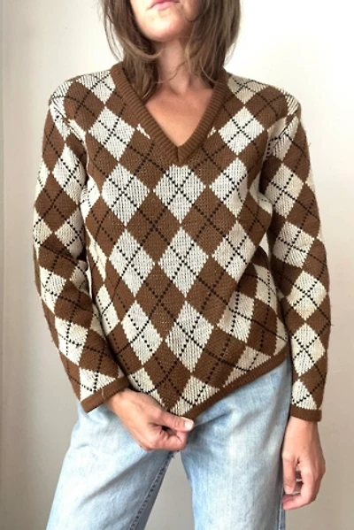 Vintage 1970s Brown Argyle Sweater Selected by Grievous Angel Vintage