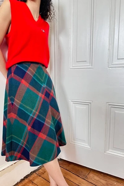 Vintage Wool Blend A-Line Plaid Midi Skirt Selected by KA.TL.AK