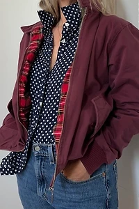 Burgundy Cotton Bomber Style Jacket with Plaid Lining Selected by KA.TL.AK