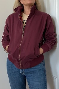 Burgundy Cotton Bomber Style Jacket with Plaid Lining Selected by KA.TL.AK