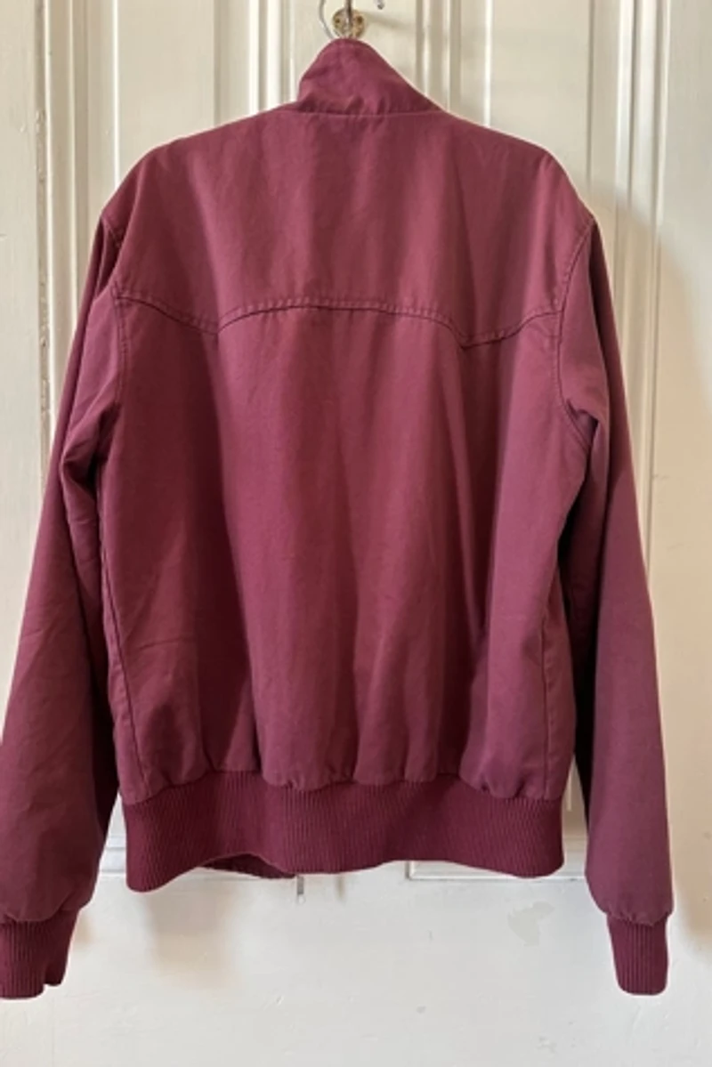Burgundy Cotton Bomber Style Jacket with Plaid Lining Selected by KA.TL.AK