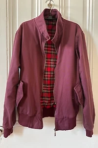 Burgundy Cotton Bomber Style Jacket with Plaid Lining Selected by KA.TL.AK