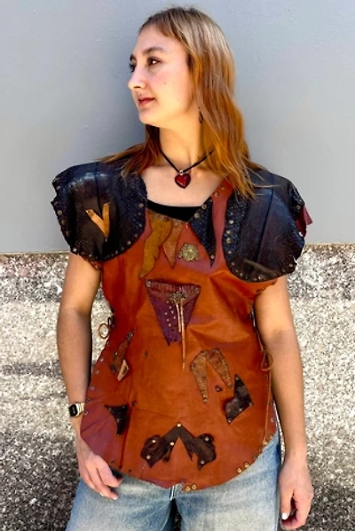 Vintage Leather Patchwork Lace Up Top Selected by Nomad Vintage