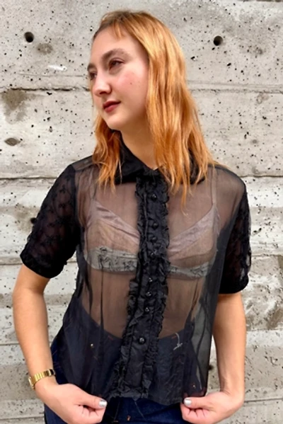 1990’s Sheer Black Lace embroidered Blouse Selected by Nomad Vintage